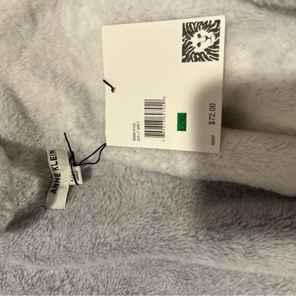 Anne Klein Gray and White Mid-Calf Length Plush Robe - Picture 7 of 8